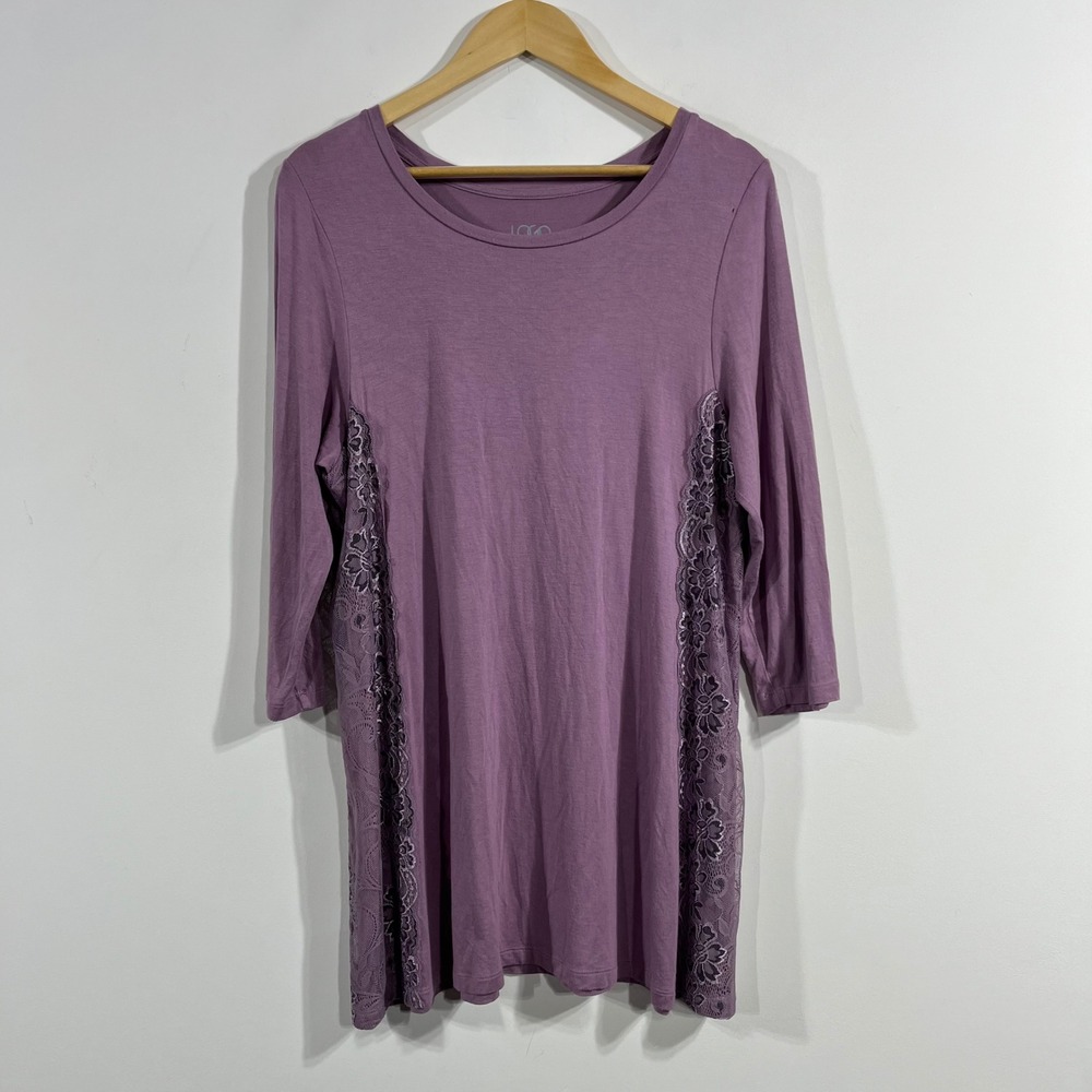 LOGO Lori Goldstein Lagenlook Lace Boho Tunic Top‎ 3/4 Sleeve Womens Large Flaw